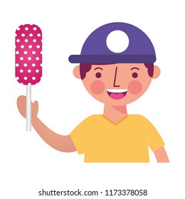 little boy holding sweet lollipop candy