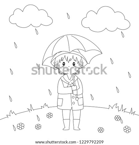 Download Little Boy Holding Umbrella Under Rain Stock Vector (Royalty Free) 1229792209 - Shutterstock