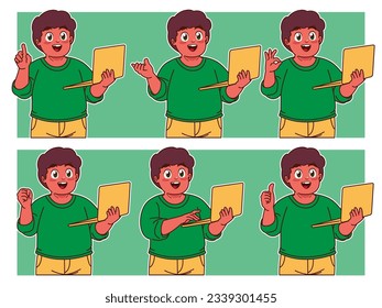 Little boy holding and using laptop
