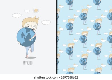 
little boy holding the world ball