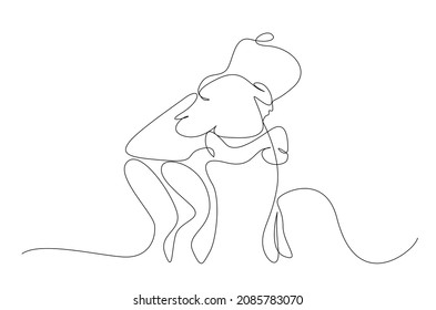 little boy hugs the dog with love.