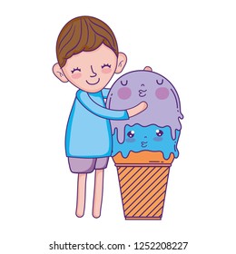 little boy with ice cream kawaii character
