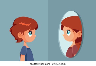 
Little Boy Identifying as a Girl Vector Cartoon Illustration. Person born with gender dysphoria trying to find identity at young age
