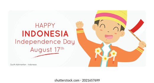 little boy illustration with traditional clothing for independence day INDONESIA, 17 august