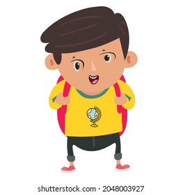 little boy illustration vector drawing going to school 
