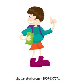 Little boy isolated on background. Back to school concept. Vector illustration in cartoon character flat style