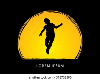 Little Boy jumping designed on moonlight background graphic vector.