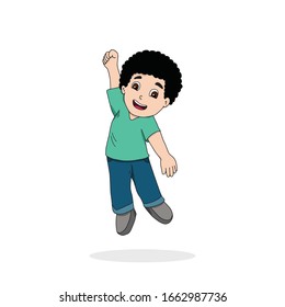 little boy jumping happily character illustration vector 