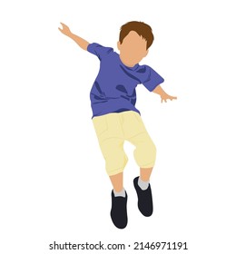 Little boy jumping. Happy sport time. Vector cartoon silhouette of a child.