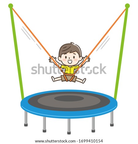 Similar – Image, Stock Photo Bungee jumping at trampoline. Little girl bouncing on bungee jumping in amusement park on summer vacations