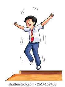 Little boy jumping over the roof