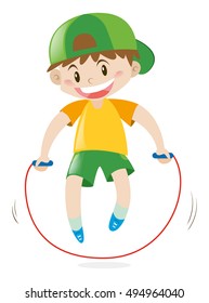Little boy jumping rope alone illustration
