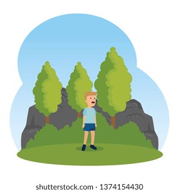little boy kid character in the landscape