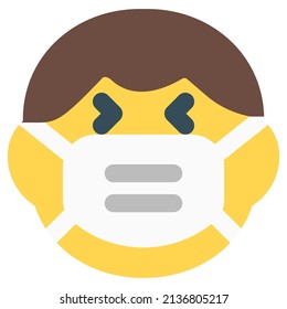 little boy laughing with eyes closed while wearing the mask to avoid contagious disease