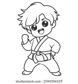 Little boy learning martial arts, for coloring