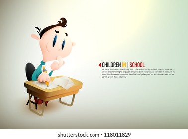Little Boy Learning In School | EPS10 Vector Background | Layers Organized and Named Accordingly