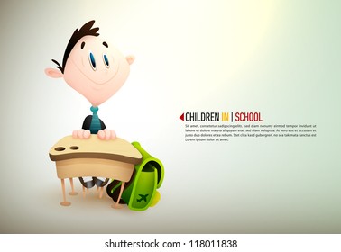 Little Boy Learning In School | EPS10 Vector Background | Layers Organized and Named Accordingly