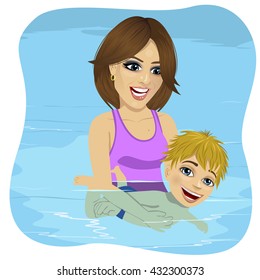 Little Boy Learning Swim Swimming Pool Stock Vector (Royalty Free ...