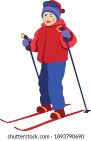 little boy learns to ski in winter