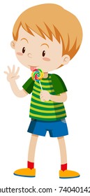 Little boy licking lollipop illustration