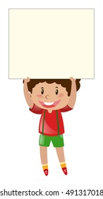 Little boy lifting up blank paper illustration