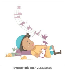 little boy listen cartoon vector