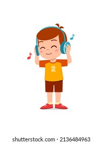 little boy listening music from the smartphone