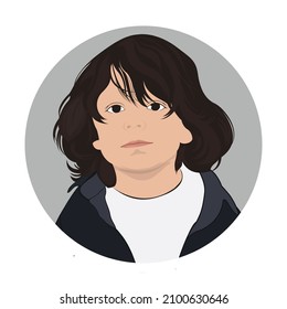 Little Boy With Long Hair Flat Art Vector Portrait