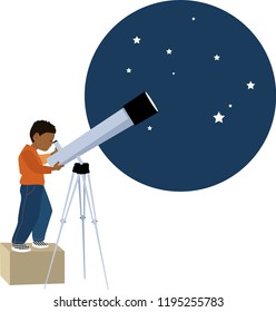 Little boy looking into a telescope to the stars, EPS 8 vector illustration