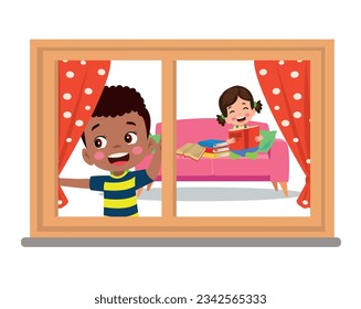 Little boy looking out of the window