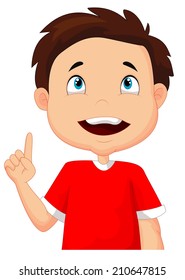  Little boy looking up and pointing with one finger