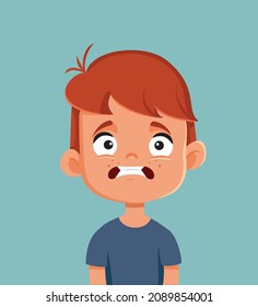 
Little Boy Looking Scared Vector Cartoon. Young child being terrified feeling nervous and afraid

