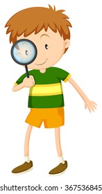 Little boy looking through magnifying glass illustration