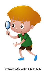 Little boy looking through magnifying glass illustration