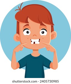 
Little Boy Losing his Tooth Vector Cartoon illustration
Kid missing a primary tooth feeling cheerful 
