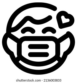 little boy in love with heart emojis wearing the mask