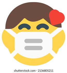 little boy in love with heart emojis wearing the mask