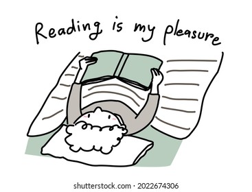 Little boy lying in bed and reading bedtime story. Cute boy reading book while lying in bed. Young boy lying under comforter and reading book at nighttime. Happy kid reading book in her bed.
