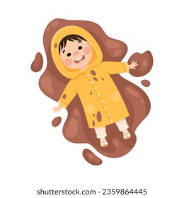 Little Boy Lying in Mud in Coat Having Bad Behavior Vector Illustration