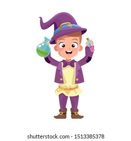 little boy with magician costume character vector illustration design