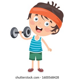 Little Boy Making Weight Lifting Exercise