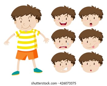 Little boy with many facial expressions illustration