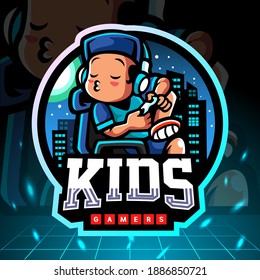 Little boy mascot playing games. esport logo design