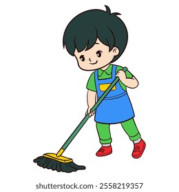 Little Boy Mopping the Floor