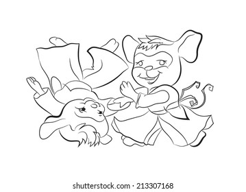 Little boy mouse fight sketch