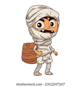 little boy in mummy halloween character and bag