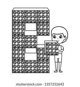 little boy with number eight and toy pieces