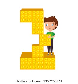 little boy with number one and toy pieces