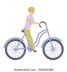 Little Boy On Bicycle Icon Cartoon Vector. Cute Child. Safety Helmet