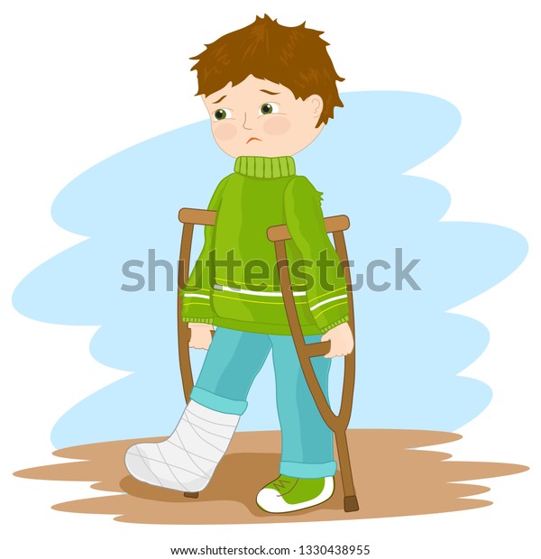 Little Boy On Crutches Vector Illustration Stock Vector (Royalty Free ...